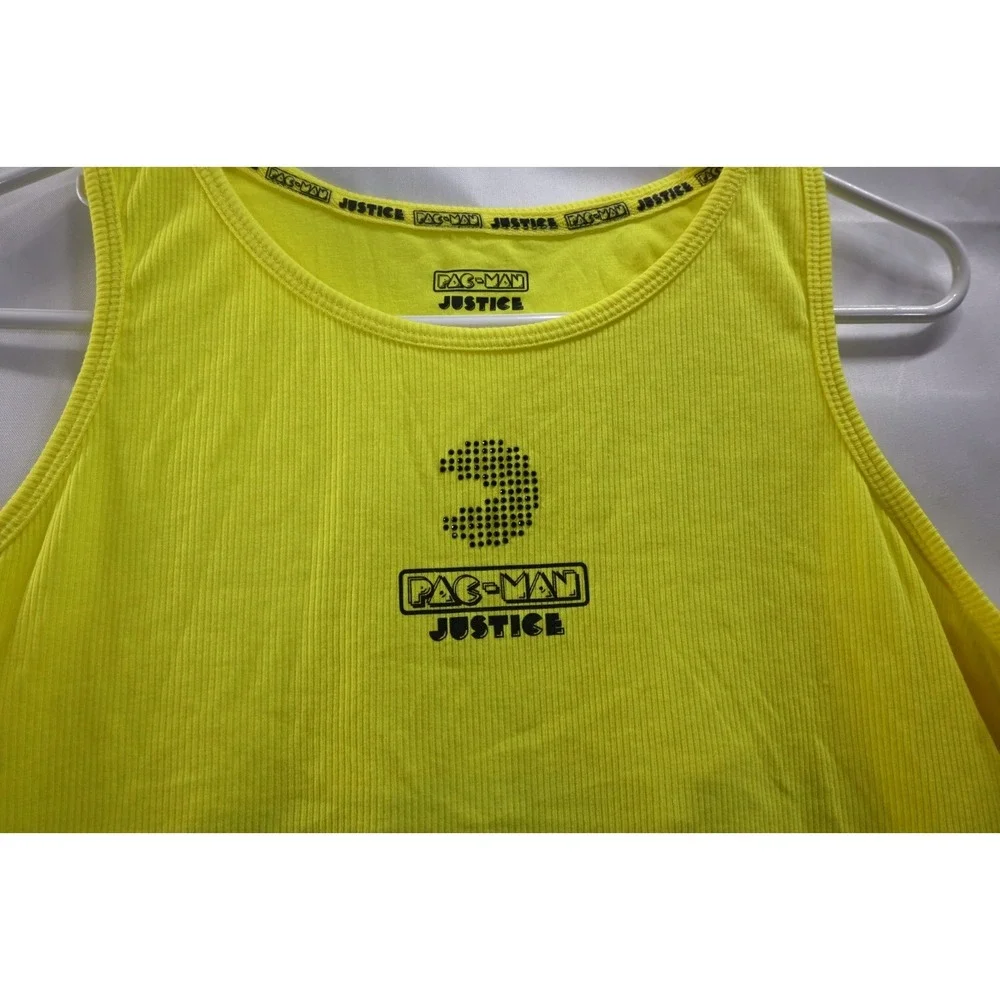 Justice Pac Man Tank Top Yellow Ribbed Graphic Sleeveless XL Plus Girls NWT